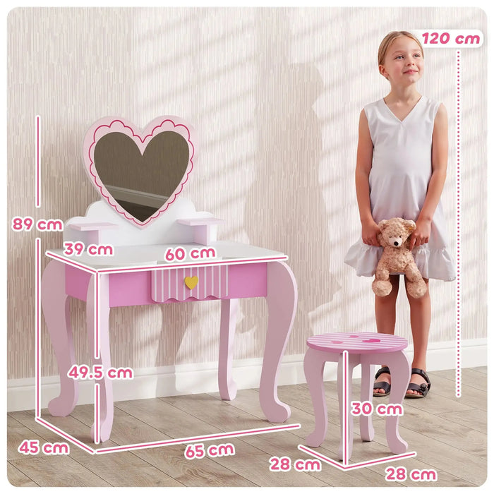 Kids Heart Theme Vanity Table with Stool and Mirror - Little and Giant Explorers AIYAPLAY