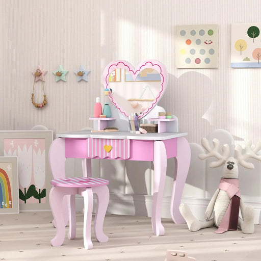 Kids Heart Theme Vanity Table with Stool and Mirror - Little and Giant Explorers AIYAPLAY