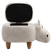 Kids hippo storage stool with open hidden compartment and wooden legs, fun seating furniture