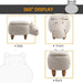 kids hippo storage stool in beige shown from side, front, and back with wooden legs