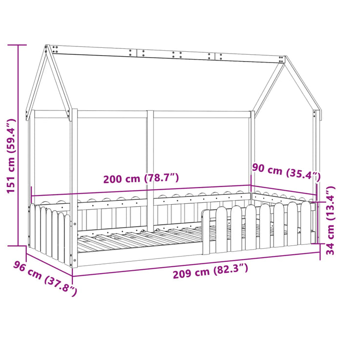 Kids House Bed Frame in Solid Wood Pine (90 x 200cm) - Little and Giant Explorers vidaXL