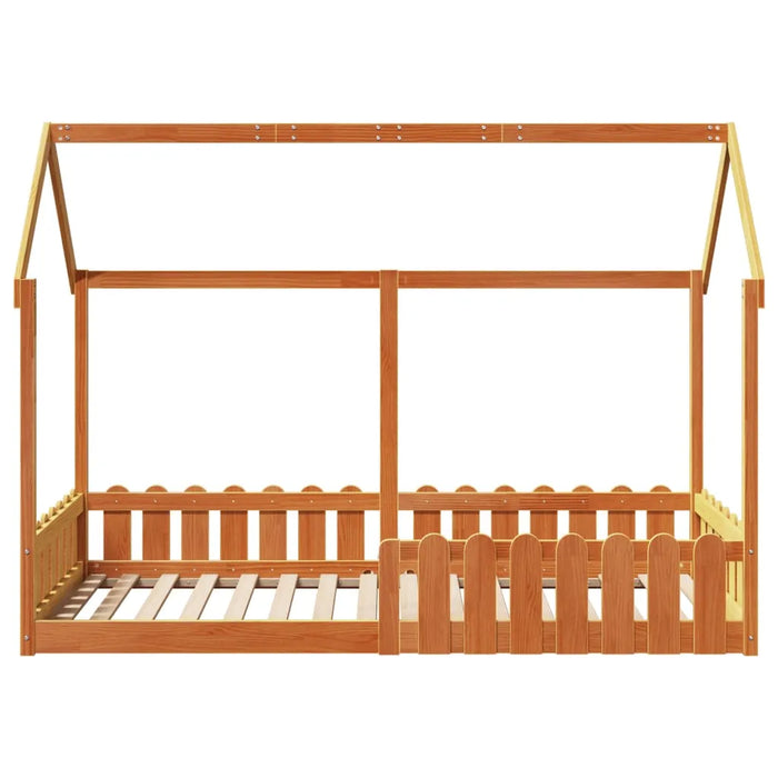 Kids House Bed Frame in Wax Brown and Solid Wood Pine (90 x 200cm) - Little and Giant Explorers vidaXL