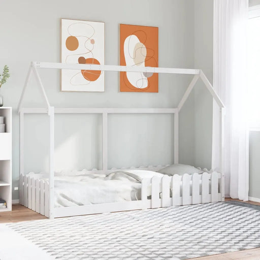 Kids House Bed Frame in White and Solid Wood Pine (90 x 200cm) - Little and Giant Explorers vidaXL