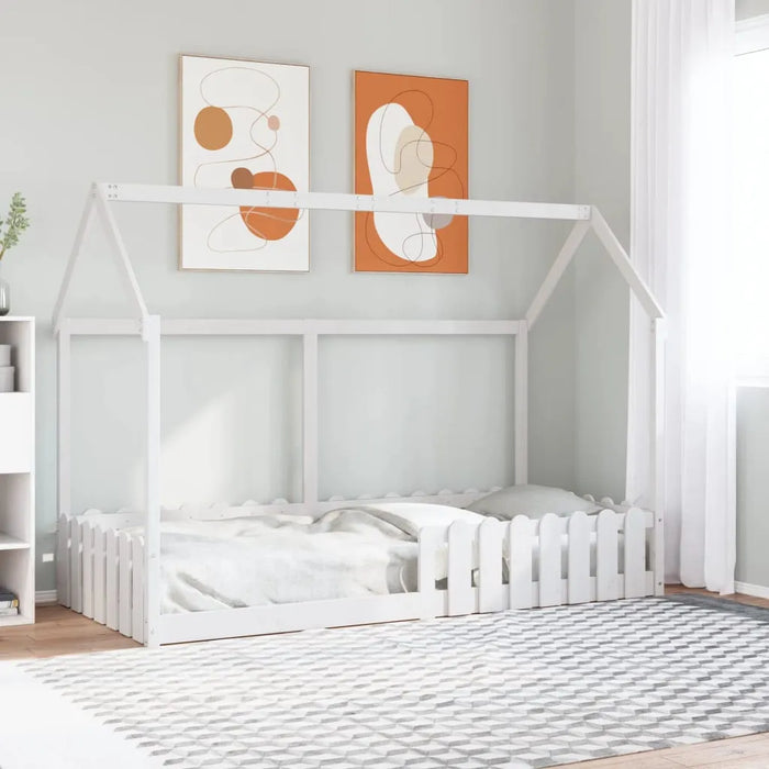 Kids House Bed Frame in White and Solid Wood Pine (90 x 200cm) - Little and Giant Explorers vidaXL