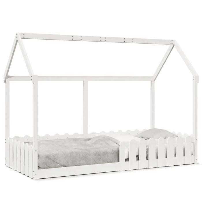 Kids House Bed Frame in White and Solid Wood Pine (90 x 200cm) - Little and Giant Explorers vidaXL