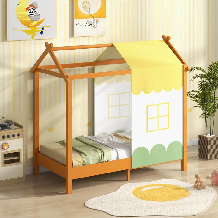 Kids House Bed with Roof and Removable Canopy (82 x 152cm) - Little and Giant Explorers Costway