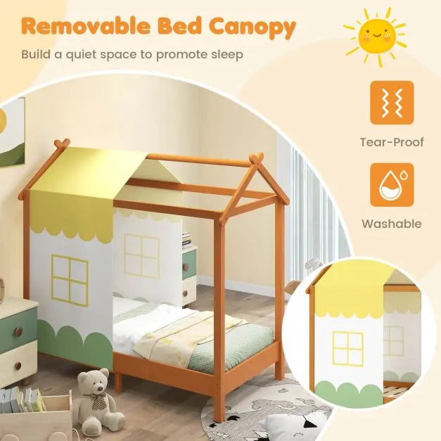 Kids House Bed with Roof and Removable Canopy (82 x 152cm) - Little and Giant Explorers Costway