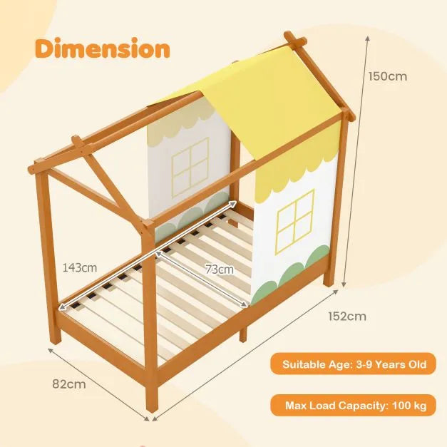 Kids House Bed with Roof and Removable Canopy (82 x 152cm) - Little and Giant Explorers Costway