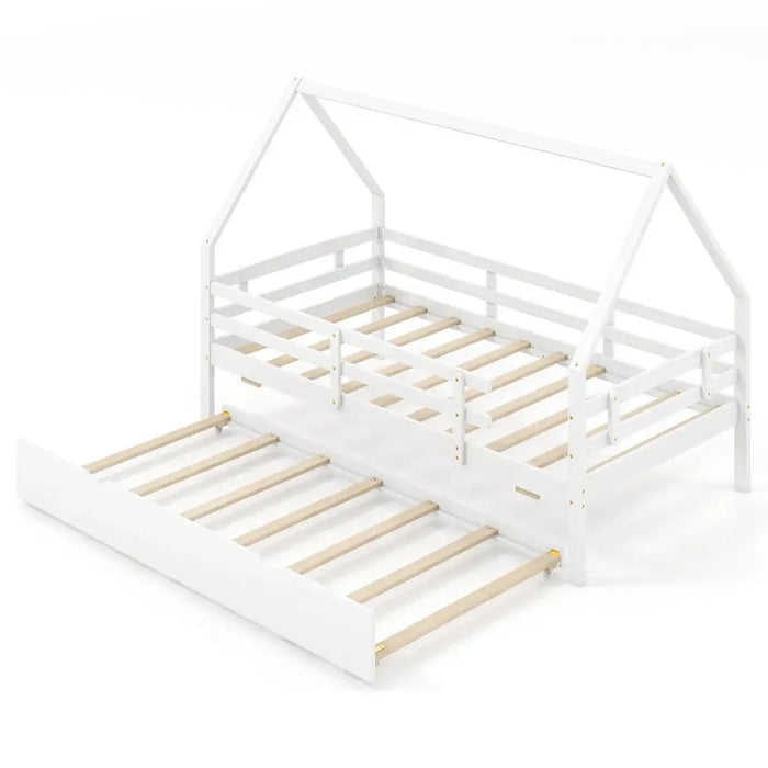 Kids House Daybed with Trundle White | Magical Design with Sleepover Solution - Little and Giant Explorers Costway