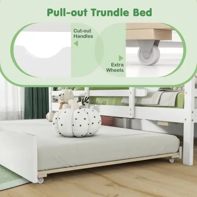 Kids House Daybed with Trundle White | Magical Design with Sleepover Solution - Little and Giant Explorers Costway