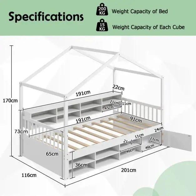 House-Shaped Platform Bed – White Solid Wood with 14 Storage Compartments | COSTWAY - Little and Giant Explorers Costway