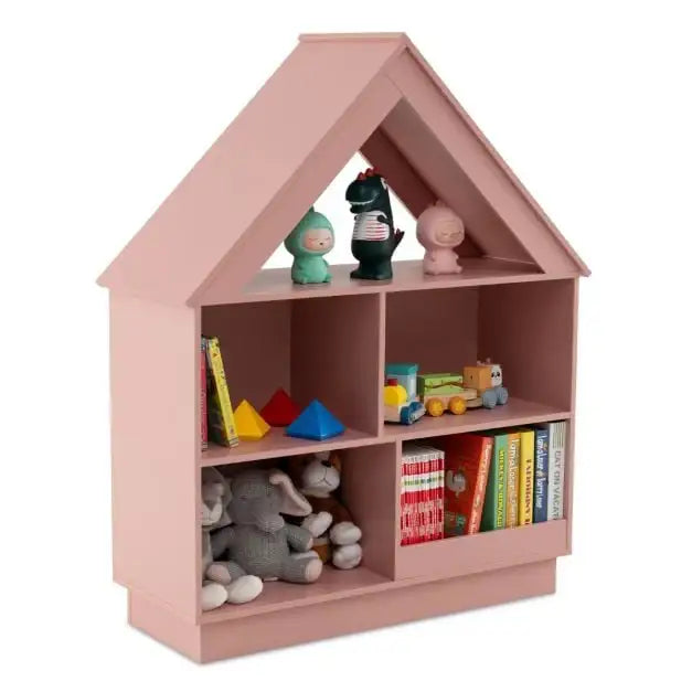 Kids House-Shaped Wooden Bookcase – Pink | 3-Tier Storage Unit with 5 Cubbies COSTWAY - Little and Giant Explorers Costway