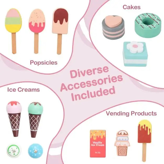 Kids Pretend Play Ice Cream Cart Playset in Pink - Little and Giant Explorers Costway