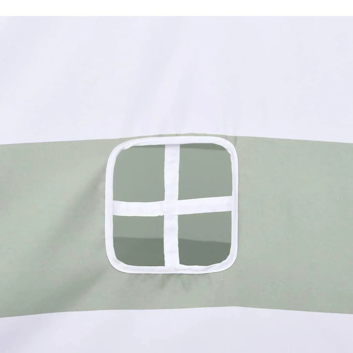 Close-up of a green canopy with a window cutout on a white background