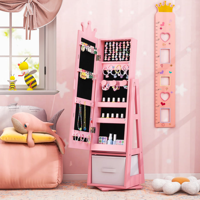 Kids Jewellery Cabinet and Full Length Mirror in Pink - Little and Giant Explorers Costway