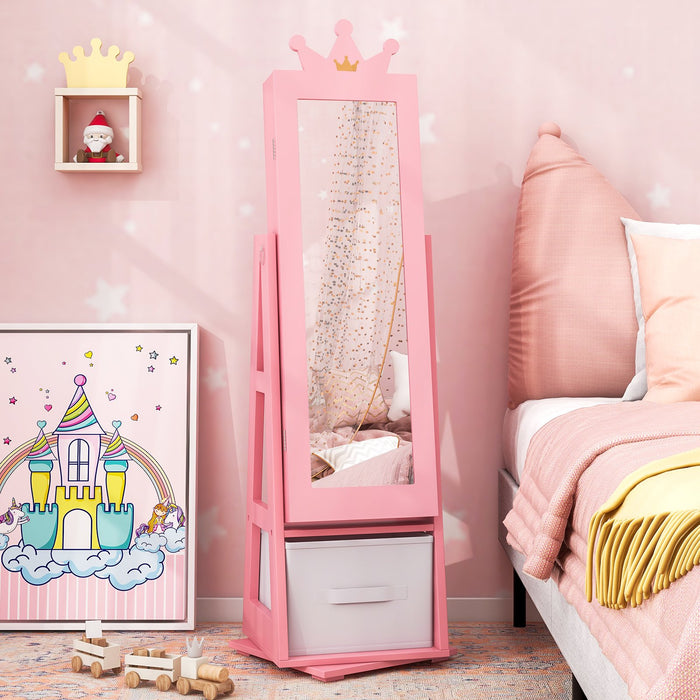 Kids Jewellery Cabinet and Full Length Mirror in Pink - Little and Giant Explorers Costway