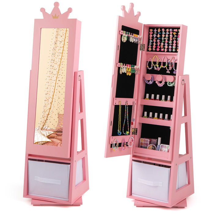 Kids Jewellery Cabinet and Full Length Mirror in Pink - Little and Giant Explorers Costway