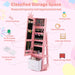 Kids Jewellery Cabinet - Pink | Full-Length Mirror with Crown-Design - 360° Swivel COSTWAY - Little and Giant Explorers Costway