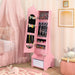 Kids Jewellery Cabinet with Full Length Mirror and Foldable Drawer in Pink - Little and Giant Explorers Costway