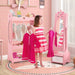 Kids Jewellery Cabinet with Full Length Mirror and Foldable Drawer in Pink - Little and Giant Explorers Costway