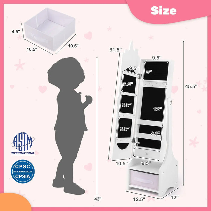 Kids Jewellery Cabinet with Full-Length Mirror – White | 2-in-1 Design - Adjustable Tilt COSTWAY - Little and Giant Explorers
