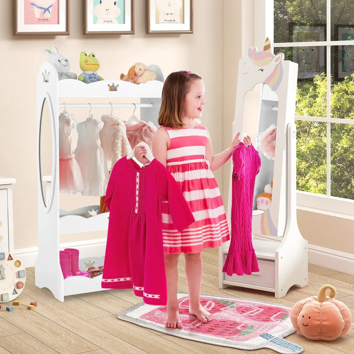 Kids Jewellery Cabinet with Full-Length Mirror – White | 2-in-1 Design - Adjustable Tilt COSTWAY - Little and Giant Explorers