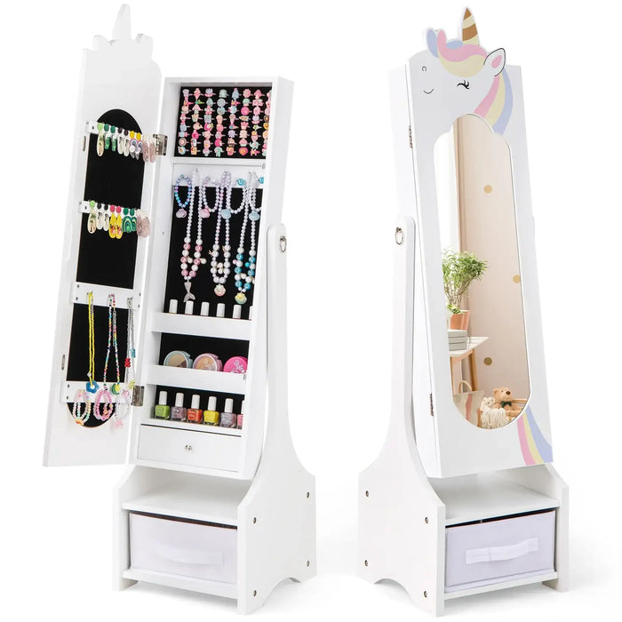 Kids Jewellery Cabinet with Full-Length Mirror – White | 2-in-1 Design - Adjustable Tilt COSTWAY - Little and Giant Explorers