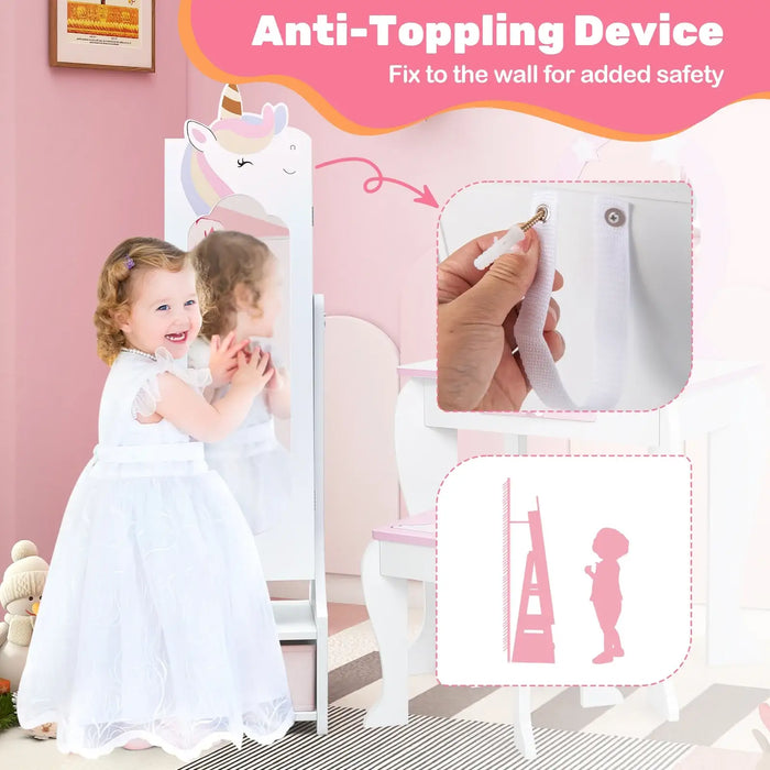 Kids Jewellery Cabinet with Full-Length Mirror – White | 2-in-1 Design - Adjustable Tilt COSTWAY - Little and Giant Explorers