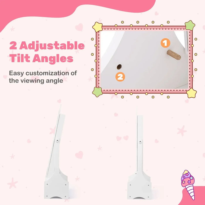Kids Jewellery Cabinet with Full-Length Mirror – White | 2-in-1 Design - Adjustable Tilt COSTWAY - Little and Giant Explorers