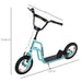 Blue and black kids kick scooter with dual brakes, adjustable handlebar, and size labels.