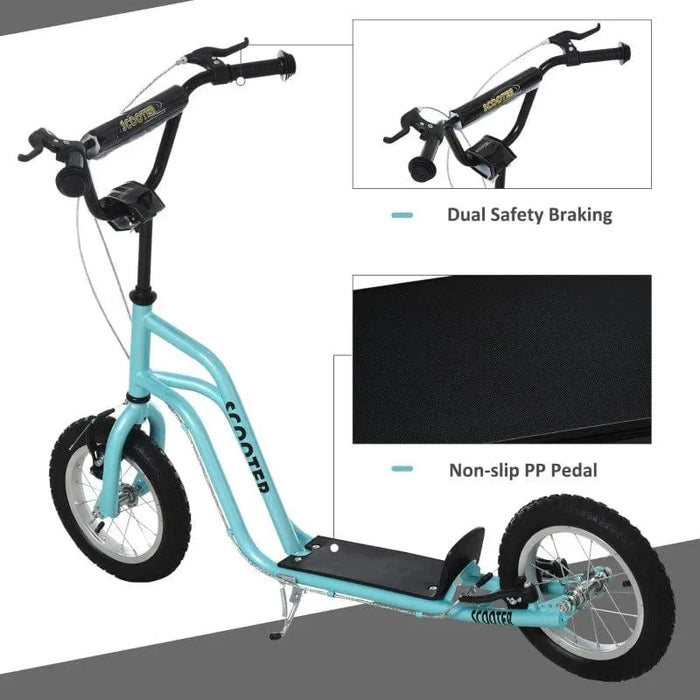 Blue and black kids kick scooter with dual brakes and non-slip pedal, adjustable handlebar