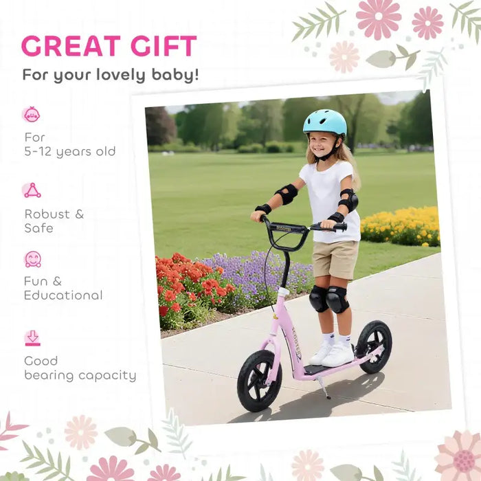 Kids Kick Scooter – Pink | Adjustable Handlebar and 12" Wheels HOMCOM - Little and Giant Explorers HOMCOM