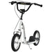 White kids kick scooter with adjustable handlebar, dual brake system, and large wheels
