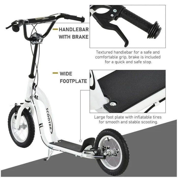 White kids kick scooter with adjustable handlebar, dual brake system and big wheels