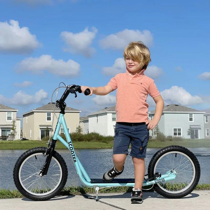 Kick Scooter with Adjustable Handlebar, Dual Brakes and Anti-Slip Deck in Blue - Little and Giant Explorers HOMCOM