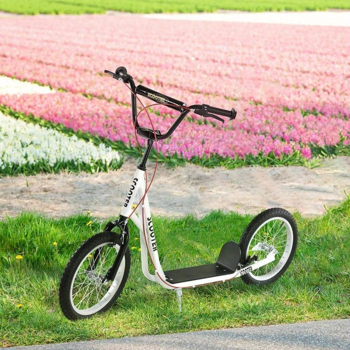 Kick Scooter with Adjustable Handlebar, Dual Brakes and Anti-Slip Deck in White - Little and Giant Explorers HOMCOM