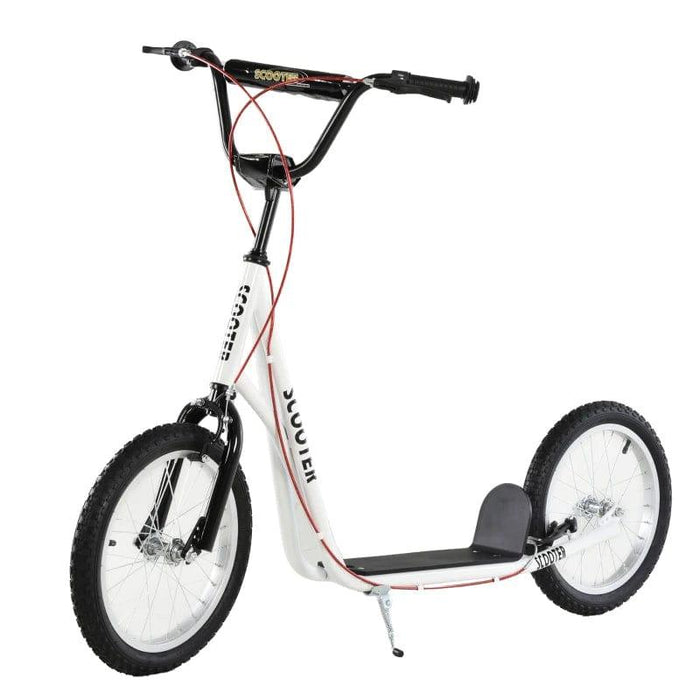 Kick Scooter with Adjustable Handlebar, Dual Brakes and Anti-Slip Deck in White - Little and Giant Explorers HOMCOM