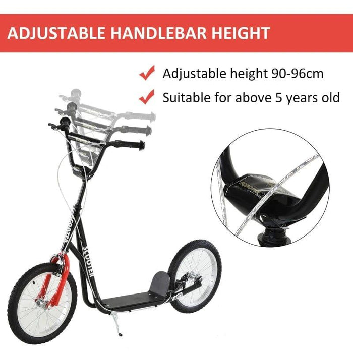 Kick Scooter with Adjustable Handlebar, Dual Brakes and Anti-Slip Deck in Black - Little and Giant Explorers HOMCOM