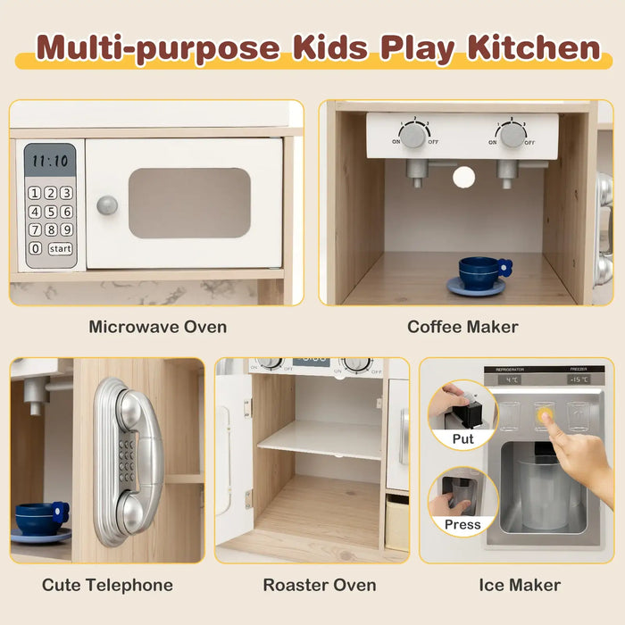Kids Kitchen Playset White Natural | LED Lights with Remote Control - Little and Giant Explorers Costway