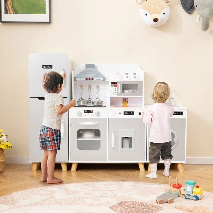 Kids Kitchen Playset with Refrigerator and Washing Machine - Little and Giant Explorers Costway