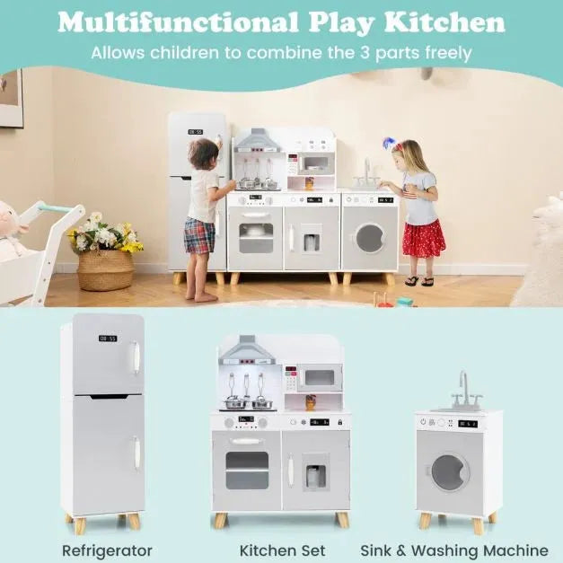 Kids Kitchen Playset with Refrigerator and Washing Machine - Little and Giant Explorers Costway