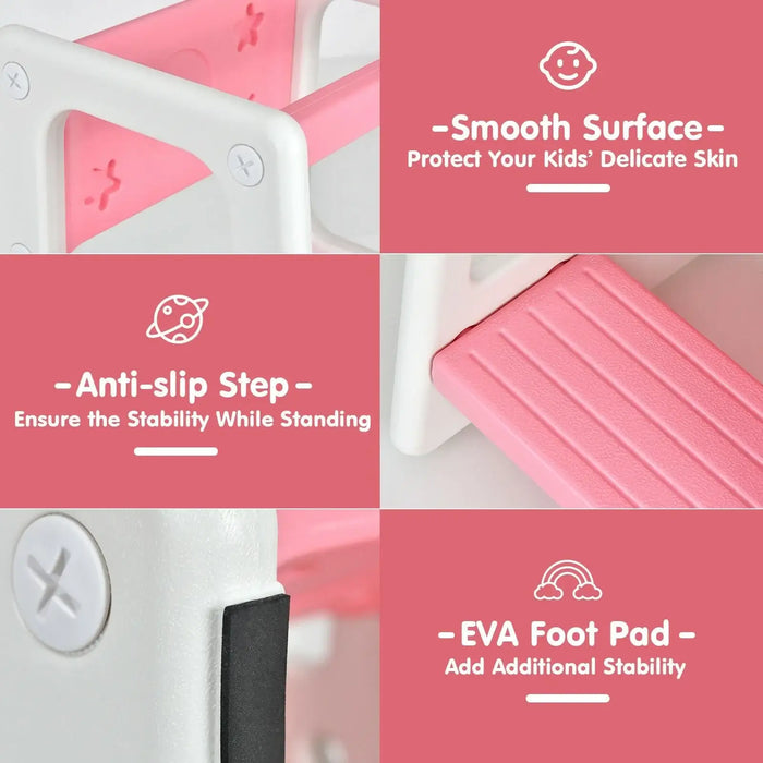 Kids’ Kitchen Step Stool – Pink and White Learning Tower | 3 Adjustable Heights COSTWAY - Little and Giant Explorers Costway
