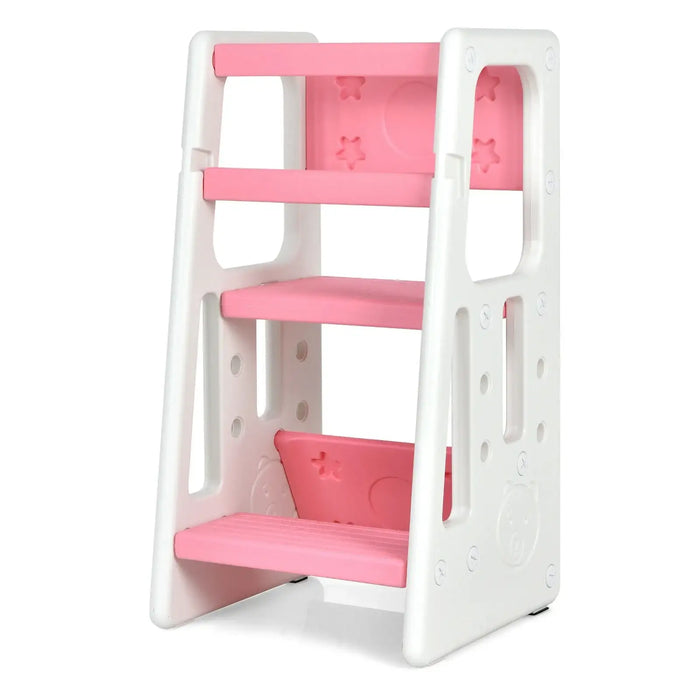 Kids’ Kitchen Step Stool – Pink and White Learning Tower | 3 Adjustable Heights COSTWAY - Little and Giant Explorers Costway