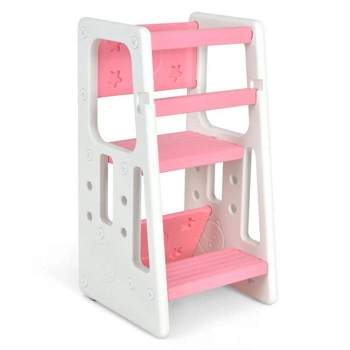 Kids’ Kitchen Step Stool – Pink and White Learning Tower | 3 Adjustable Heights COSTWAY - Little and Giant Explorers Costway