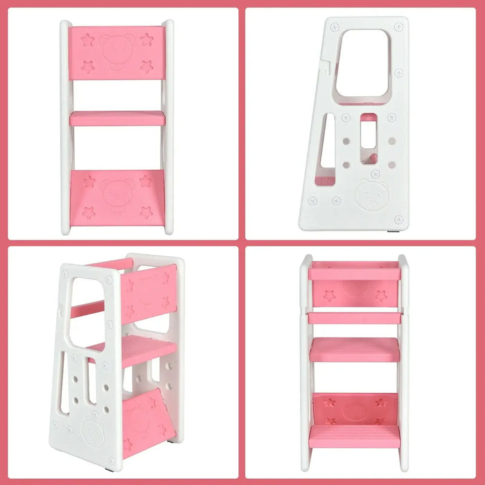 Kids’ Kitchen Step Stool – Pink and White Learning Tower | 3 Adjustable Heights COSTWAY - Little and Giant Explorers Costway