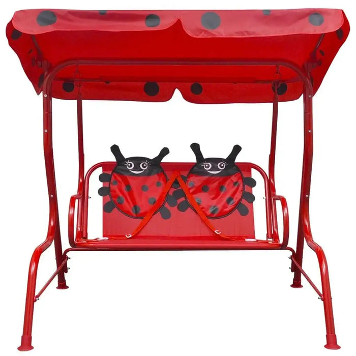 Kids ladybird swing seat with red sunshade canopy for garden or patio relaxation