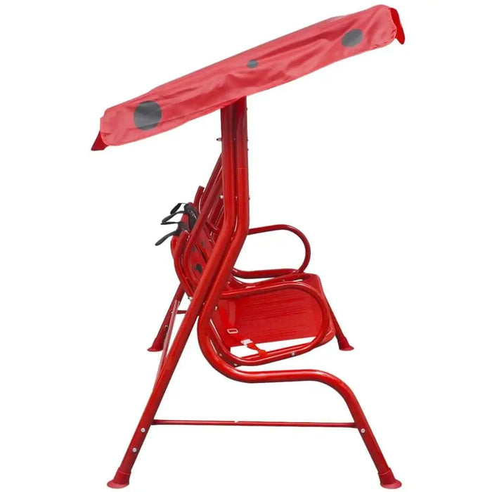 Red kids ladybird swing seat with sunshade canopy for garden or patio relaxation