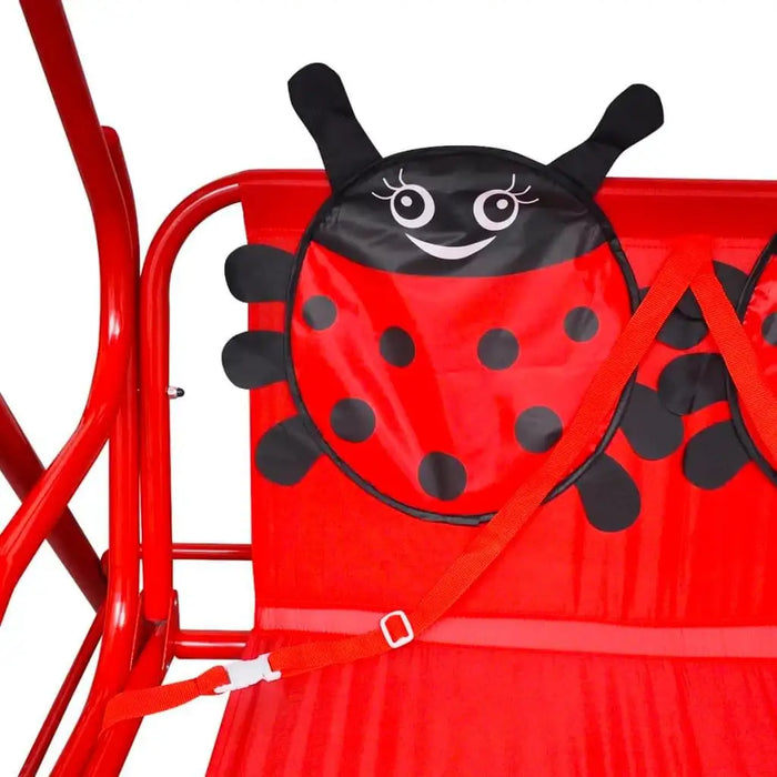 Kids red ladybird swing seat with safety strap and metal frame for garden or patio
