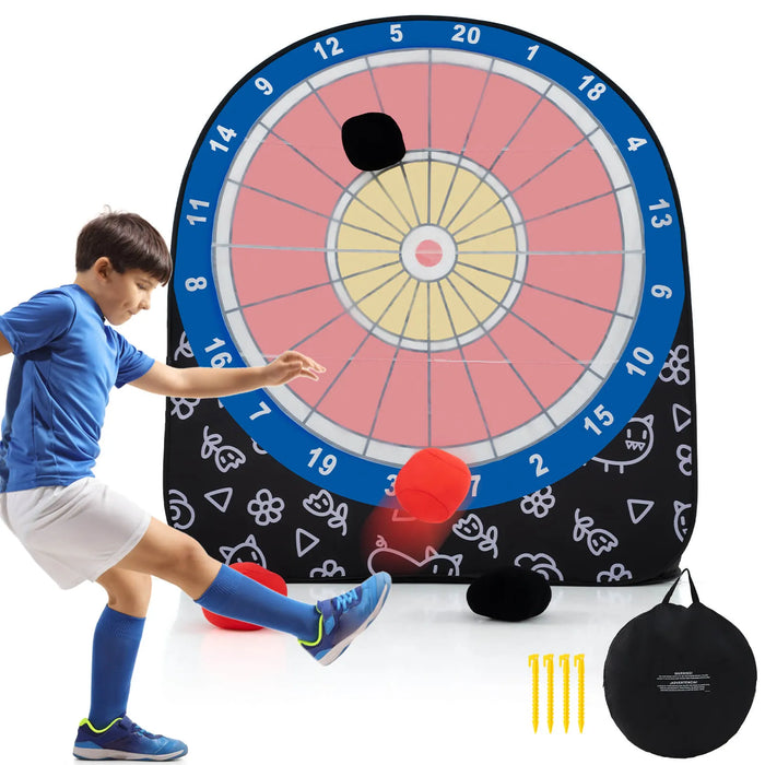 Kids Large Foldable and Portable Dart Board with 4 Kick Balls in Black - Little and Giant Explorers Costway