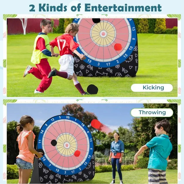 Kids Large Foldable and Portable Dart Board with 4 Kick Balls in Black - Little and Giant Explorers Costway